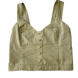 Abercrombie & Fitch Button Front Crop Top Smocked Back Casual Tank Sage Green XS